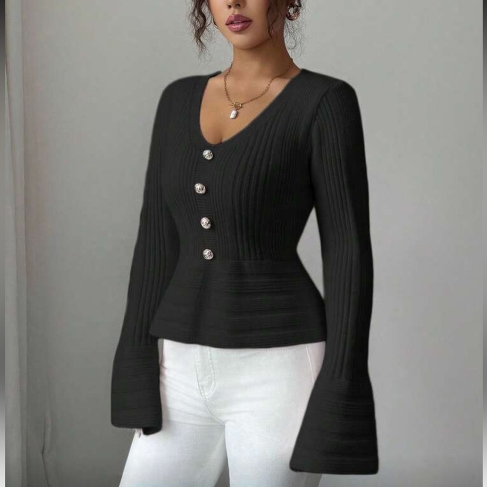Pink Ribbed Button-Up Sweater - Picture 13 of 15